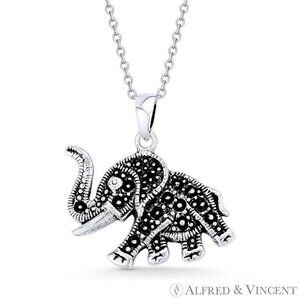 Elephant Animal Charm Pendant in Oxidized .925 Sterling Silver